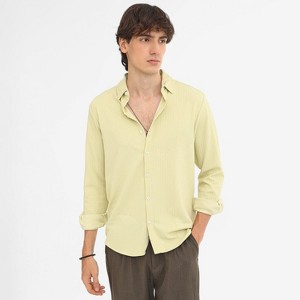 Campus Sutra Men Men's Lime Green  Stripe-Creased Shirt - 1 of 4