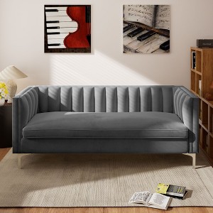 71 in. Wide Square Arm Velvet Mid-Century Square Sofa with Channel Tufted 3-Seater Couch - Morden Fort - 1 of 4