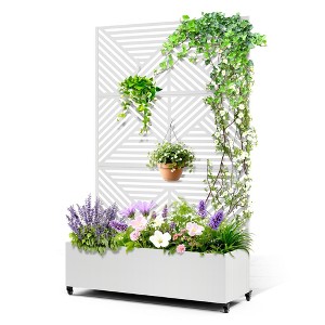 TOAOTBNBO Metal Raised Garden Bed with Diagonal Geometric Pattern，Outdoor Planter Box with Wheels, Modern Privacy Screen for Garden and Patio - 1 of 4
