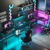 HOMCOM 61.6" L Shaped Desk with Power Outlets & LED Lights, Convertible Computer Desk with Monitor Stand and Computer Shelf for Home Office - 3 of 4
