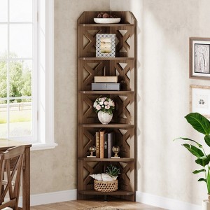 Hommoo 70.8" Rustic 6-Tier Corner Bookshelf - 1 of 4