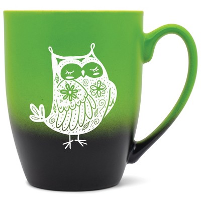 Elanze Designs 12 Ounce Two Toned Ombre Ceramic Tea Coffee Cup Mug Green Black Garden of Flowers Owl