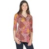 24seven Comfort Apparel Womens Red Print V Neck Three Quarter Sleeve Tunic Top - 2 of 4