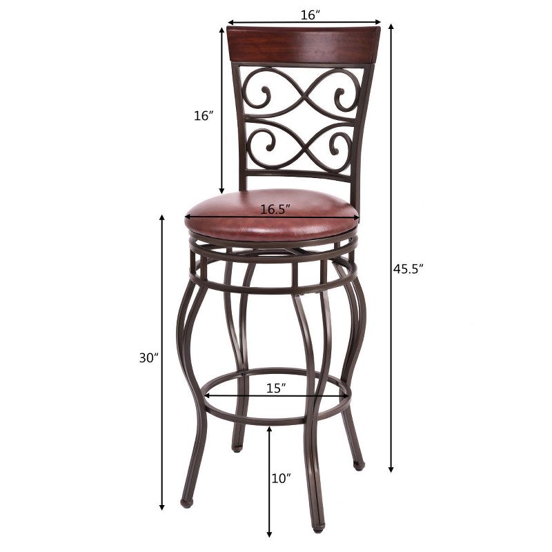 Set of 2 Vintage Bar Stools Swivel Padded Seat 30'' Bistro Dining Kitchen Pub Chair High Back, 2 of 10