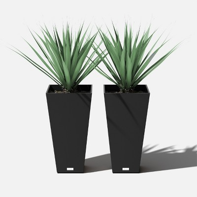 Black 26" Tall Modern Plastic Planter Set