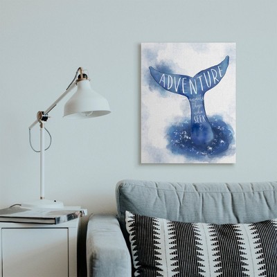 Adventure Awaits Whale Tail Blue Canvas Wall Art, 24 x 30