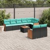 vidaXL 9 Piece Garden Sofa Set with Cushions Black Poly Rattan - Black With Table - 2 of 4