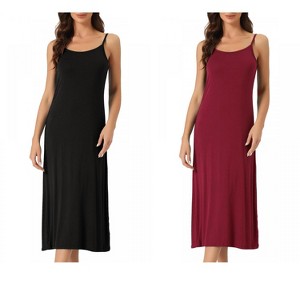 INSPIRE CHIC Women's 2 Pcs Nightgown Sleeveless Spaghetti Strap Midi Cami Camisole Full Slip Under Dress - 1 of 4