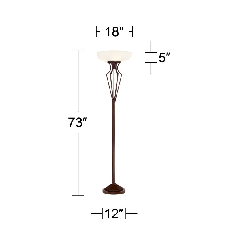 Franklin Iron Works Torchiere Floor Lamp LED 73" Tall Oil Rubbed Bronze Caged Frosted Glass Shade for Living Room Bedroom Office Uplight, 4 of 10