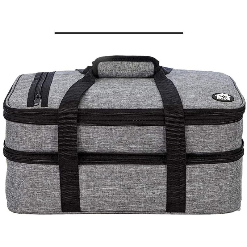 VP Home Double Casserole Travel Bag Insulated Food Containers Carrier, Gray, 3 of 4