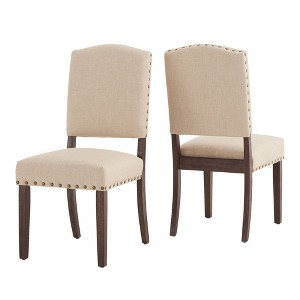 Set of 2 Iverson Nailhead Trim Brown Finish Linen Side Chairs - Inspire Q - 1 of 4