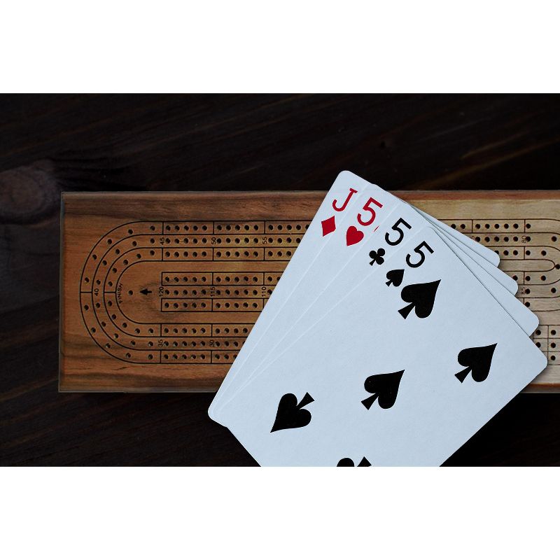 WE Games Classic Cribbage Set - Solid Wood Continuous 3 Track Board with Metal Pegs, 5 of 9