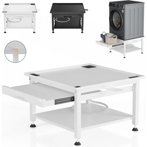 Washer and Dryer Pedestal with Pull-Out Shelf, 24" Wide Laundry Pedestal with Drain Pan & Hose, 21" Height, 800 lbs Capacity, Black - 1 of 4