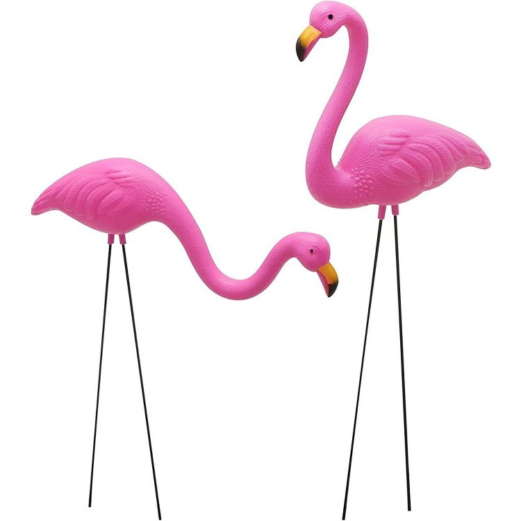 Joyfy 2 Pack Small Pink Flamingo, 2 Styles Yard Flamingo Decor for Sidewalks and Garden, Outdoor Decoration, Luau Party, Tropical Party Decor, 1 of 5