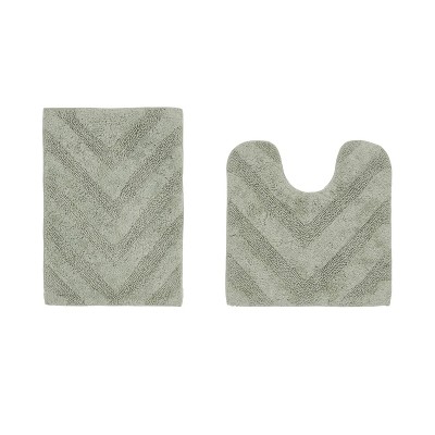Hugo 2-Piece Bath Rug Set 100% Premium Cotton Tufted Chevron Pattern Bathmats for Bathroom, Super Soft Absorbent Machine Washable