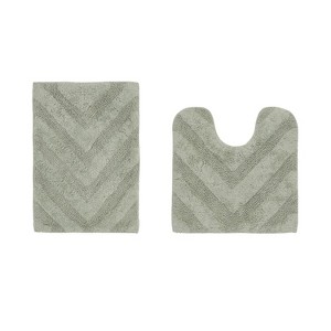 Hugo 2-Piece Bath Rug Set 100% Premium Cotton Tufted Chevron Pattern Bathmats for Bathroom, Super Soft Absorbent Machine Washable - 1 of 4