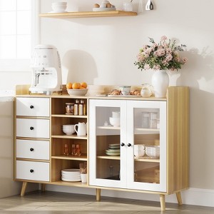 Farmhouse Sideboard Cabinet with Storage, 55-Inch Buffet Cabinet with Glass Doors and Adjustable Shelves - 1 of 4