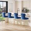 Black Bar Stools Set of 2 Velvet Counter Height Bar Stools with Metal Legs Button Tufted and Nailheads Trim Wing-Back Bar Chairs - 3 of 4