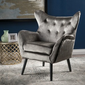 CAVINAS Button-Tufted Accent Chair with Oak Wood Legs,Plush Granular Velvet Upholstered Armchair,Lounge Chair for Living Room,Bedroom - 1 of 4