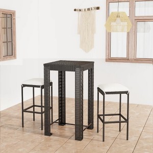 vidaXL 3 Piece Patio Bar Set with Cushions Poly Rattan Black - 1 of 4