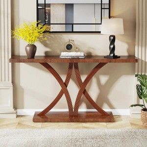 Hommoo 63 Inch Farmhouse Narrow Long Console Table Cherry - 1 of 4