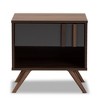 1 Drawer Naoki Two-Tone Wood Nightstand Gray/Walnut - Baxton Studio: Bedside Storage, Splayed Legs, Retro Design - 3 of 4