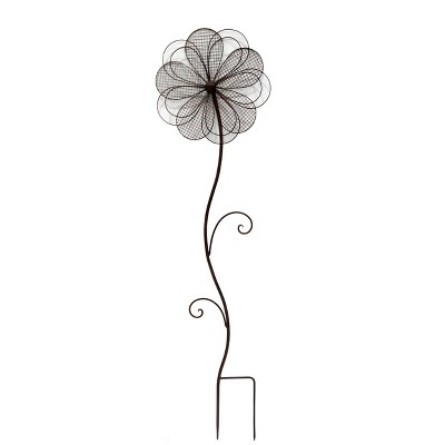 VIP Metal 40.5 in. Black Layered Petal Flower Garden Stake