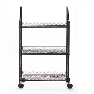 Lakeside Rolling Storage Cart with Metal Wire, Vintage Look for Kitchens, Bathrooms