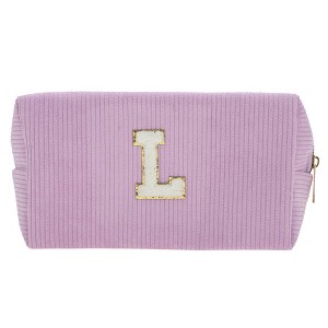 Unique Bargains Corduroy Rectangular Letter Makeup Bag Pink Purple 1 Pc - 1 of 4