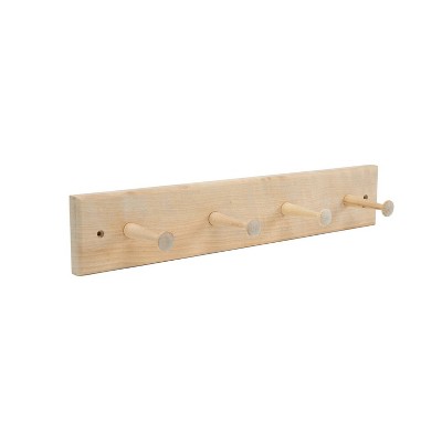 LunaLulinlk 18 in. Wall Mounted Unfinished Wood Hook Rack, 4 Pegs