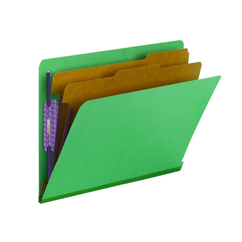Smead End Tab Pressboard Classification File Folder with SafeSHIELD  Fasteners, 2 Dividers, Green, 10 per Box (26785), 2 of 14