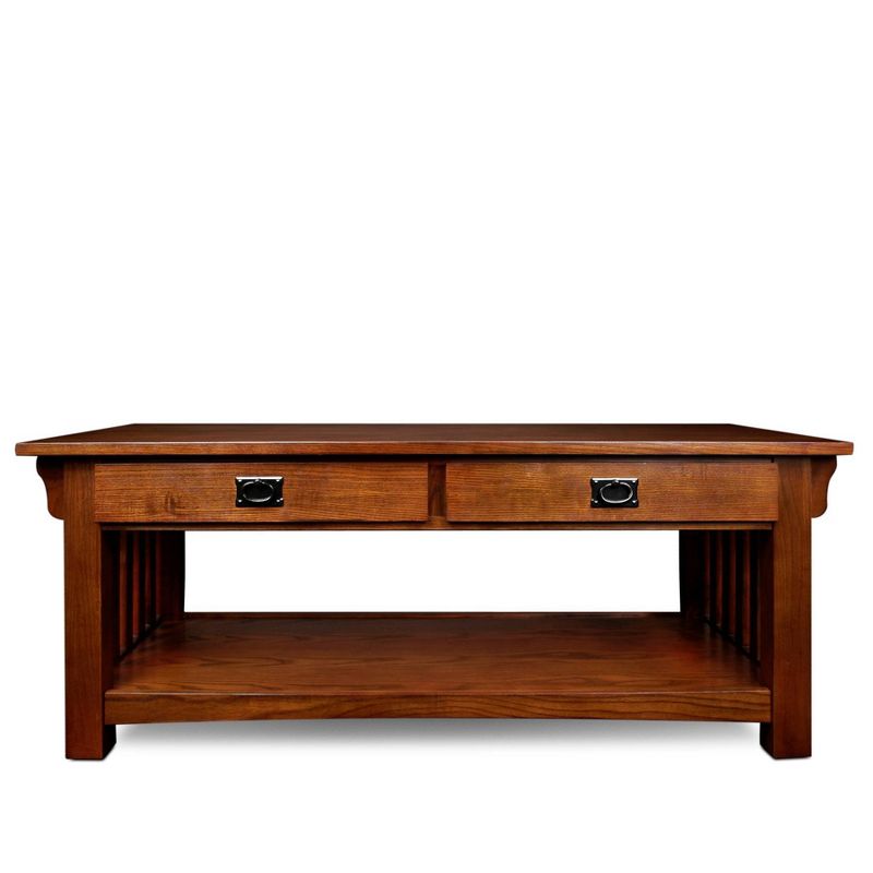 Mission Coffee Table With Drawers And Shelf - Medium Oak - Leick Home, 5 of 12