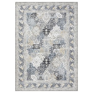 10'x13' Machine Washable Vintage Floral Living Room Rugs, Soft Non Slip Accent Large Carpet for Bedroom Dining Room, Light Blue - 1 of 4