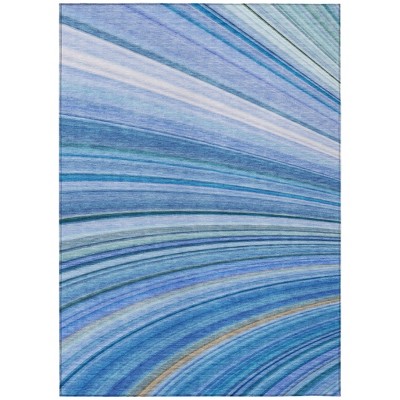 Denim Blue And Sky Blue Abstract Washable Indoor Outdoor Area Rug