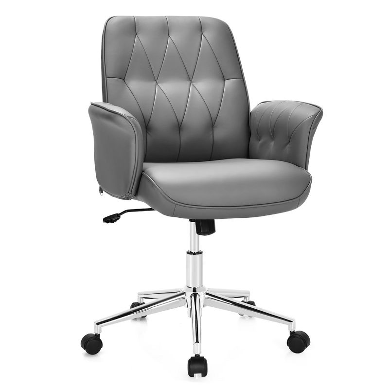 Costway Modern Home Office Leisure Chair PU Leather Adjustable Swivel w/ Armrest, 1 of 13