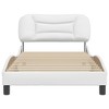 vidaXL Twin XL Faux Leather White Bed Frame with Headboard Base - Elegant Waved Design, Plywood Slats & Headboard Pillow - 3 of 4