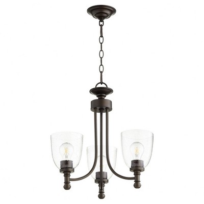 Quorum Lighting Rossington 3-Light Chandelier, Oiled Bronze Finish, Clear/Seeded Glass
