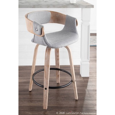 Elisa 18.75'' Gray and Gold Mid Century Modern Swivel Counter Stool
