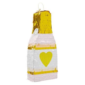 Sparkle and Bash Champagne Pinata with Gold Heart for Bachelorette Party, 21st Birthday, 16.5 x 7 x 3 In