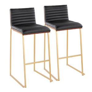 30" Metal and Wood Fixed-Height Contemporary Barstool with Faux Leather Seat, Set of 2 for Kitchen or Home Bar - 1 of 4
