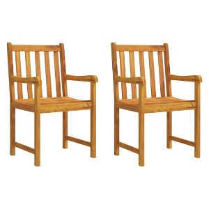 vidaXL Patio Chairs 2 Pcs with Armrest - Solid Acacia Wood - Weather-Resistant Outdoor Seating - Brown - Patio/Garden/Deck - 1 of 4