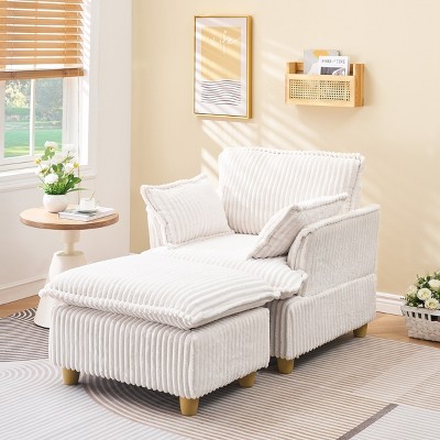 NicBex Modern 39 Inch Accent Chair and Ottoman Sets, Corduroy Fabric Sofa Chair with Cup Holder and 2 Pillows for Bedroom, Living Room