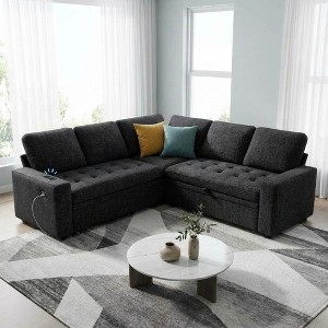 Dyonery 85" Modular L-Shaped Sleeper Sofa Bed, 5-Seat Sectional Couch in Plush Chenille with Adjustable Backrest and USB Ports - 1 of 4