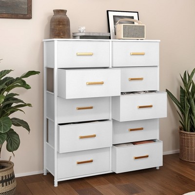 10 Drawer Dresser , Fabric Storage Tower, Organizer Unit for Room, Living Room, Hallway, Closets ,Sturdy Steel Frame, Wooden Top