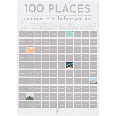 Okuna Outpost Scratch Off Poster, 100 Places You Must Visit Bucket List, Wall Decor (23.5 x 16.5 Inches)