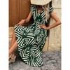 Women's V NeckElegant Printed Short Fly Sleeved Dress With Lace-Up Belt - 3 of 4