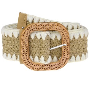 INSPIRE CHIC Women's Straw Belts Stretch Boho Wooden Style Buckle Waist Belt - 1 of 4