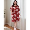 Women's Plus Size Satin Floral Print Short Sleeve Round Neck Midi Nightgown - Agnes Orinda - 3 of 4