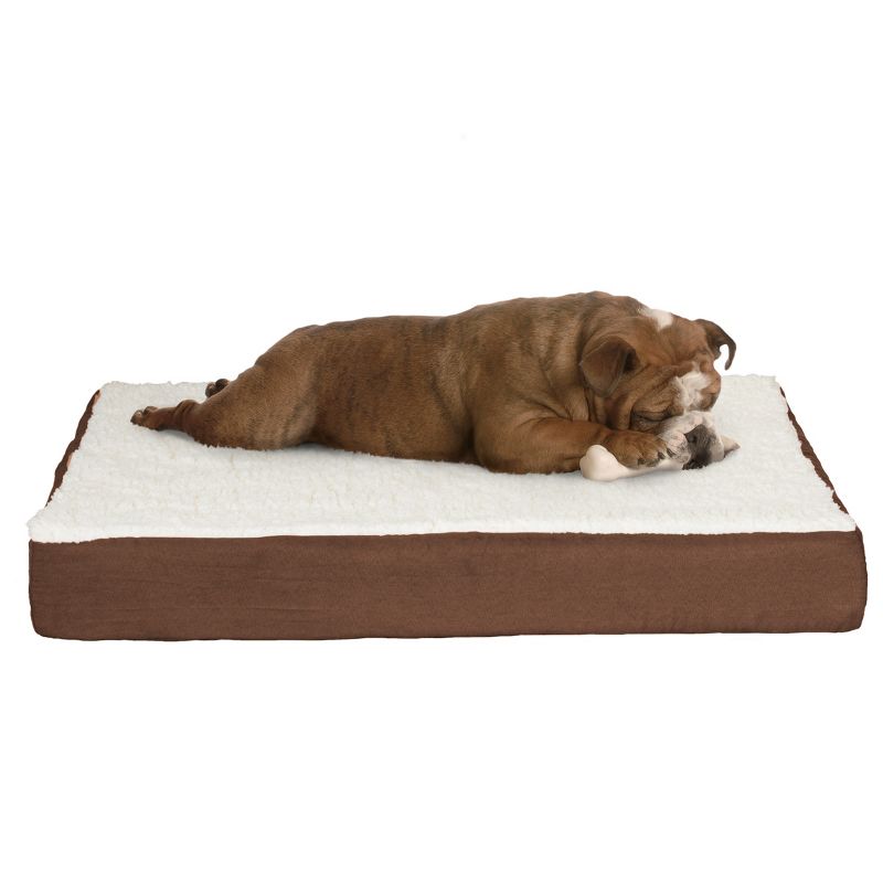 Orthopedic Dog Bed – 2-Layer Memory Foam Dog Bed with Machine Washable Cover – 30x20.5 Dog Bed for Medium Dogs up to 45lbs by PETMAKER (Brown), 1 of 8