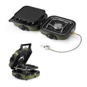 Naturehike 2 Burner Folding Camping Stove with Griddle, Portable Camp Isobutane Gas Stove with 16000 BTU Adjustable Burners & Piezo Ignition - 1 of 4